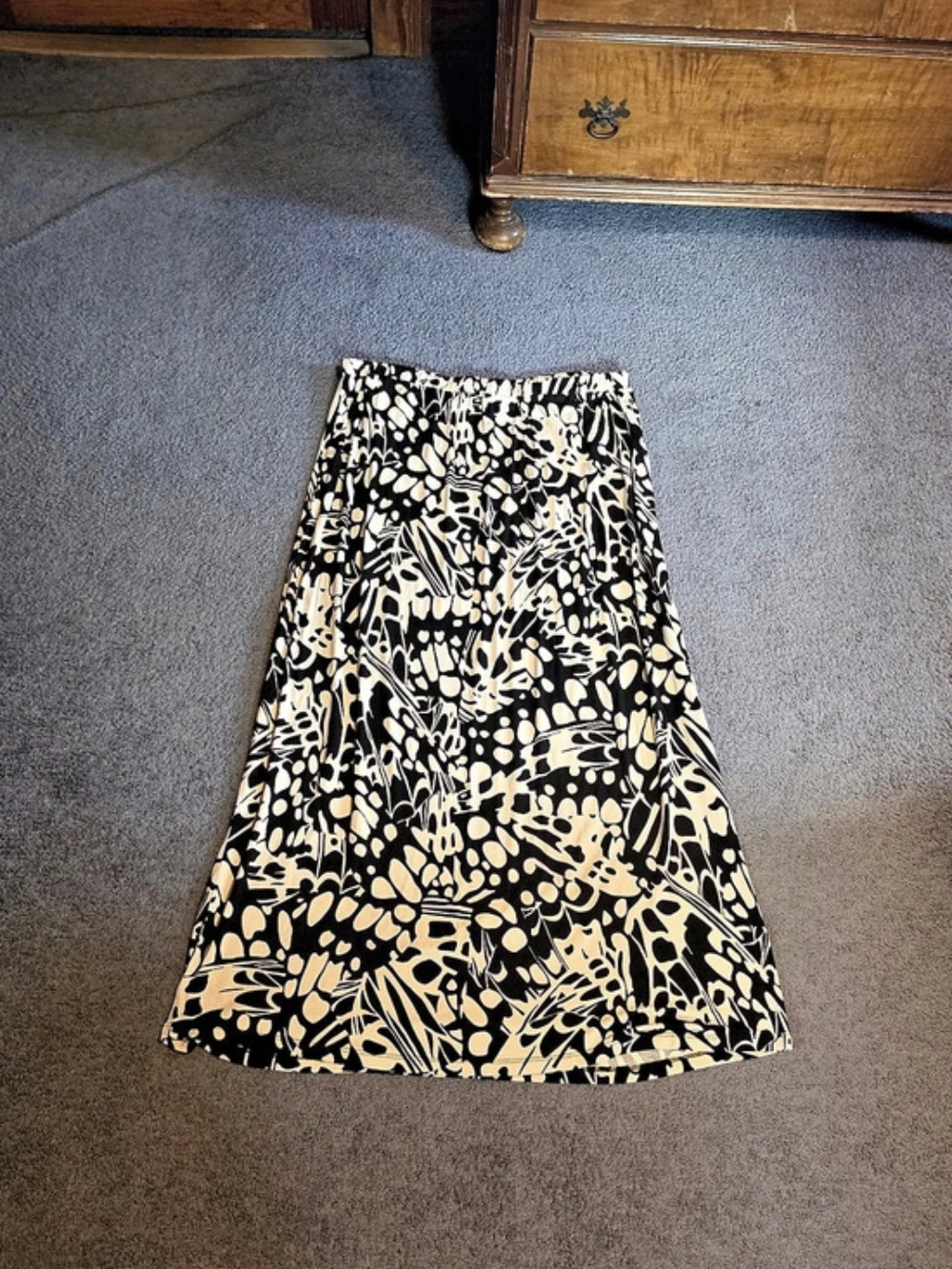 Cupio Abstract A-Line Maxi Skirt in Black & Cream Size 1X NWT